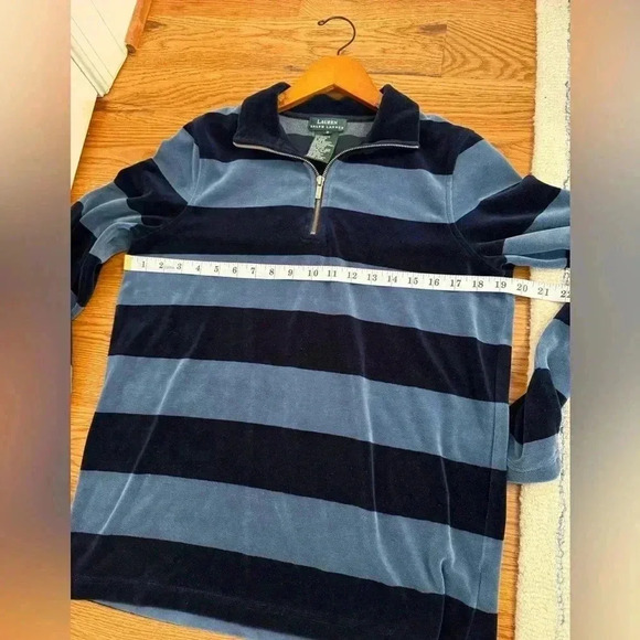 Lauren Ralph Lauren 1/4 Zip Top Velour Pullover Navy & Light Blue Stripe size S - Picture 7 of 8